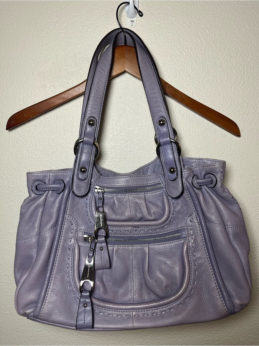 b. makowsky Y2K Vintage Lavender Leather Shoulder Bag with Silver Hardware